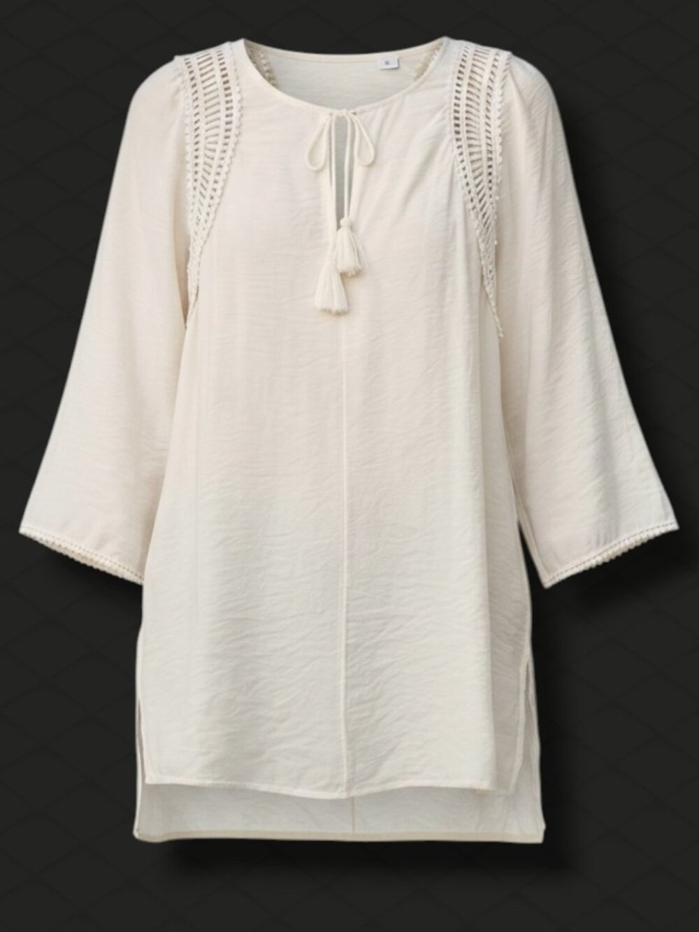 Robin Piccone Cream White Open Knit Tassel Boho Tunic S